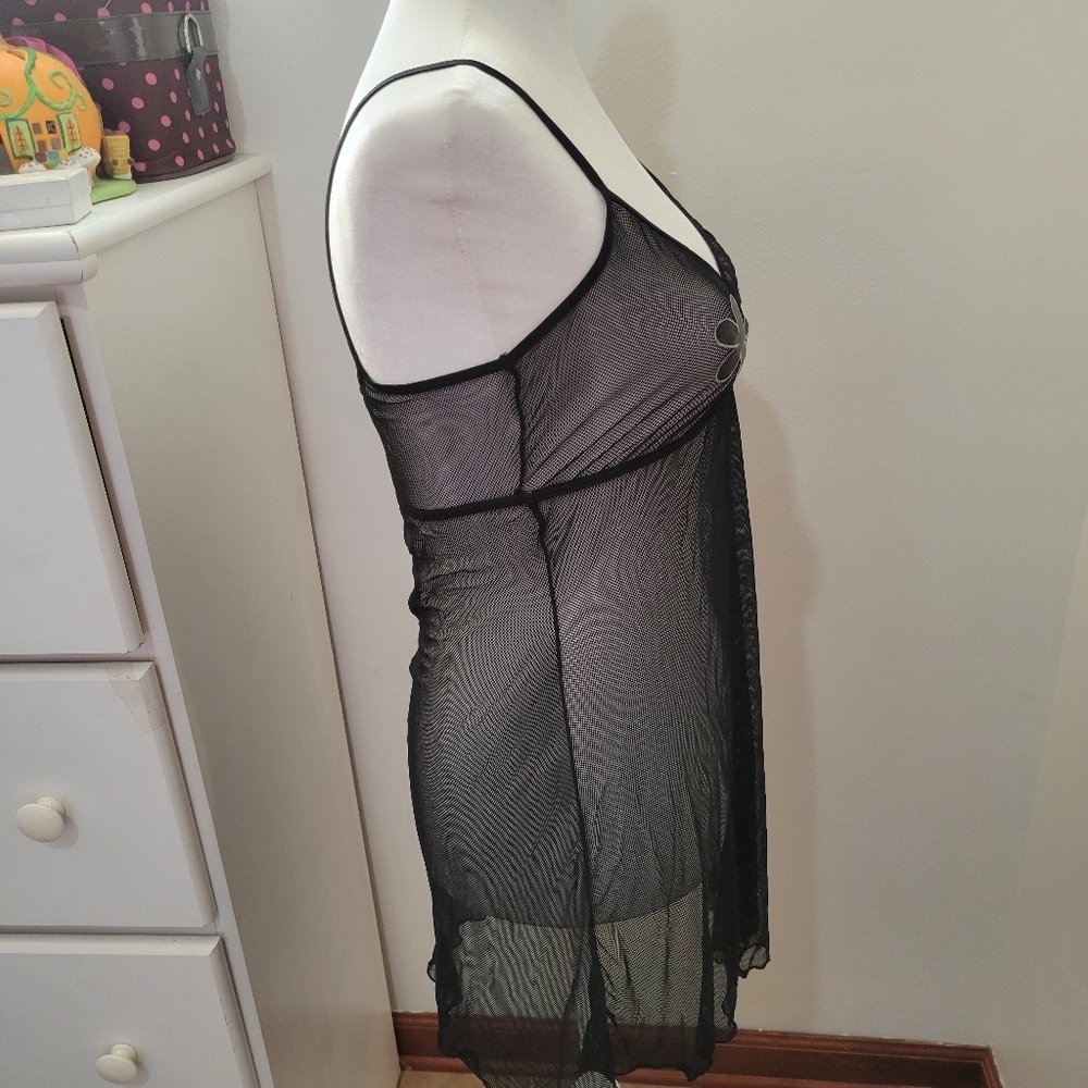 NWT Lady Princess Mesh See Through Slip Dress Floral Black Lagenlook Goth | Med - Picture 5 of 9